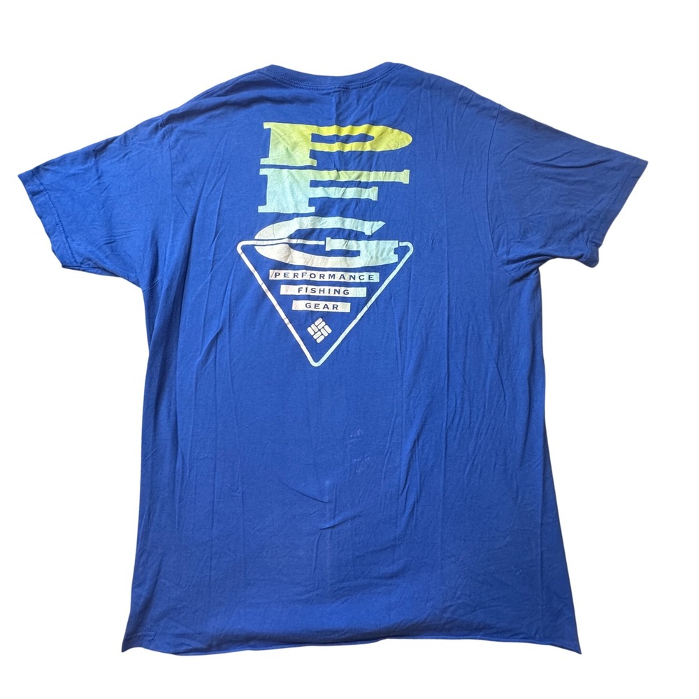 Columbia T-Shirt Mens L Blue PFG Performance Fishing Gear Short Sleeve Graphic